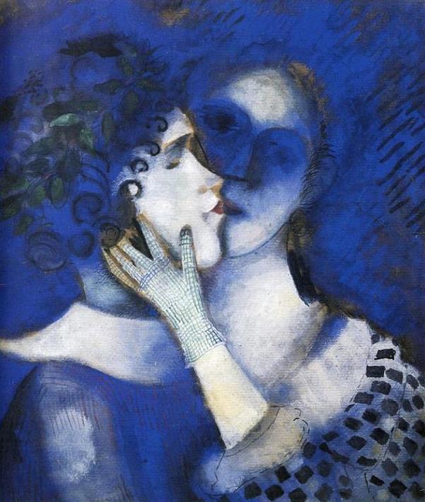 『青い恋人たち』現代マルク・シャガール油絵